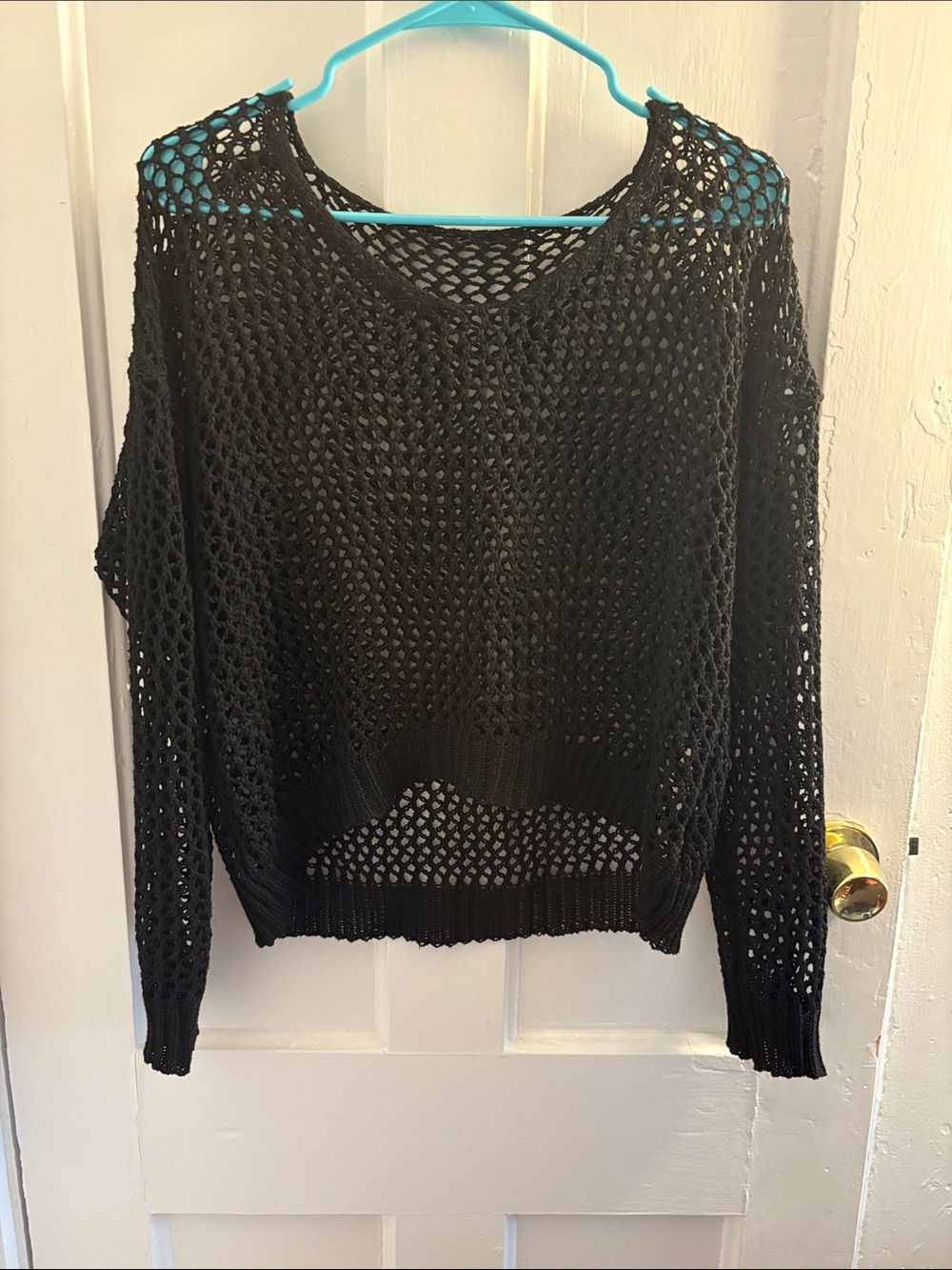 SHEIN Black Open-Weave Crewneck Sweater